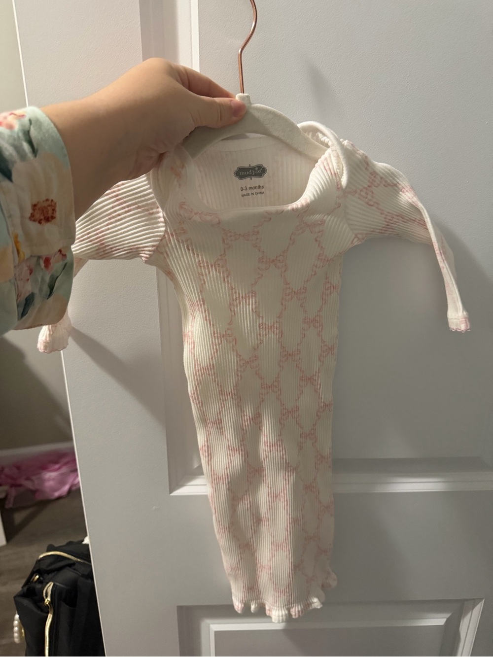 Mud Pie Cream and Pink Ribbed Baby Sleep Sack
